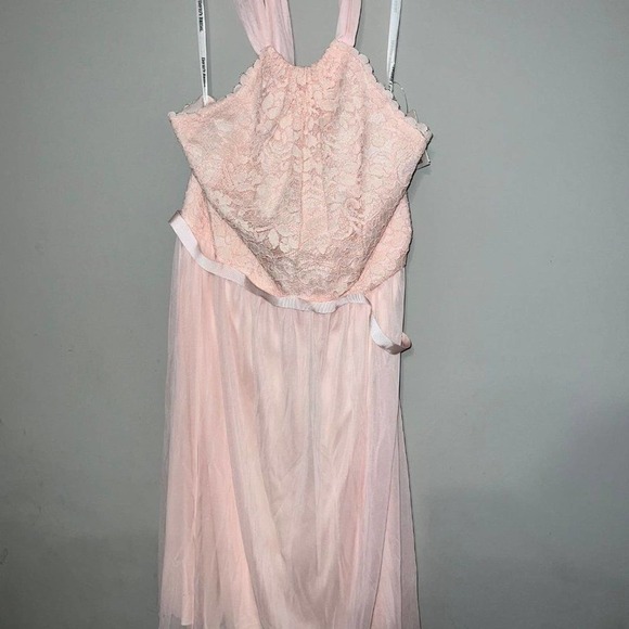 DAVID'S bridal petal pink bridesmaid dress Lace floral - Size 14 NWT - Picture 2 of 5